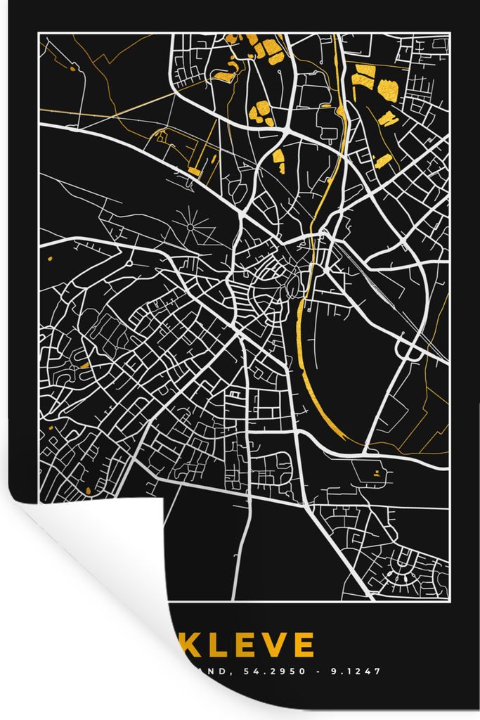 MuchoWow Wandtattoo Wandsticker Wandaufkleber Karte - Stadtplan - Kleve - Deutschland - Gold 40x60 cm Selbstklebend und Repositionierbar - Wierde...