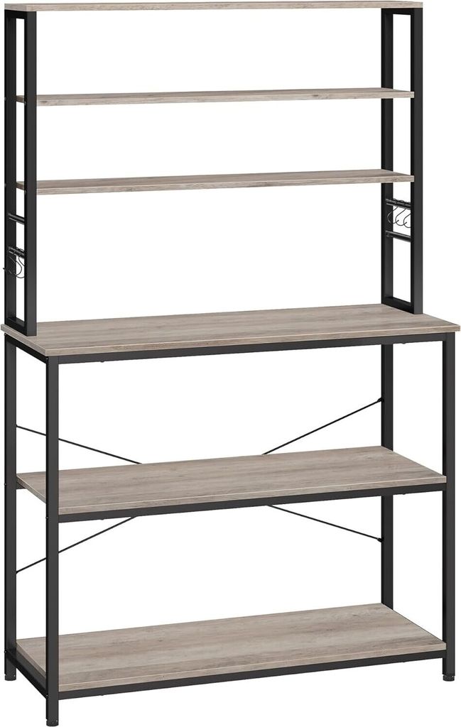 VASAGLE Küchenregal für Kaffeemaschine, 6 Einlegeböden und 6 Haken, Mikrowellen-Stahlrahmen, Industriestil, 40 x 100 x 167 cm, Grau und Schwarz