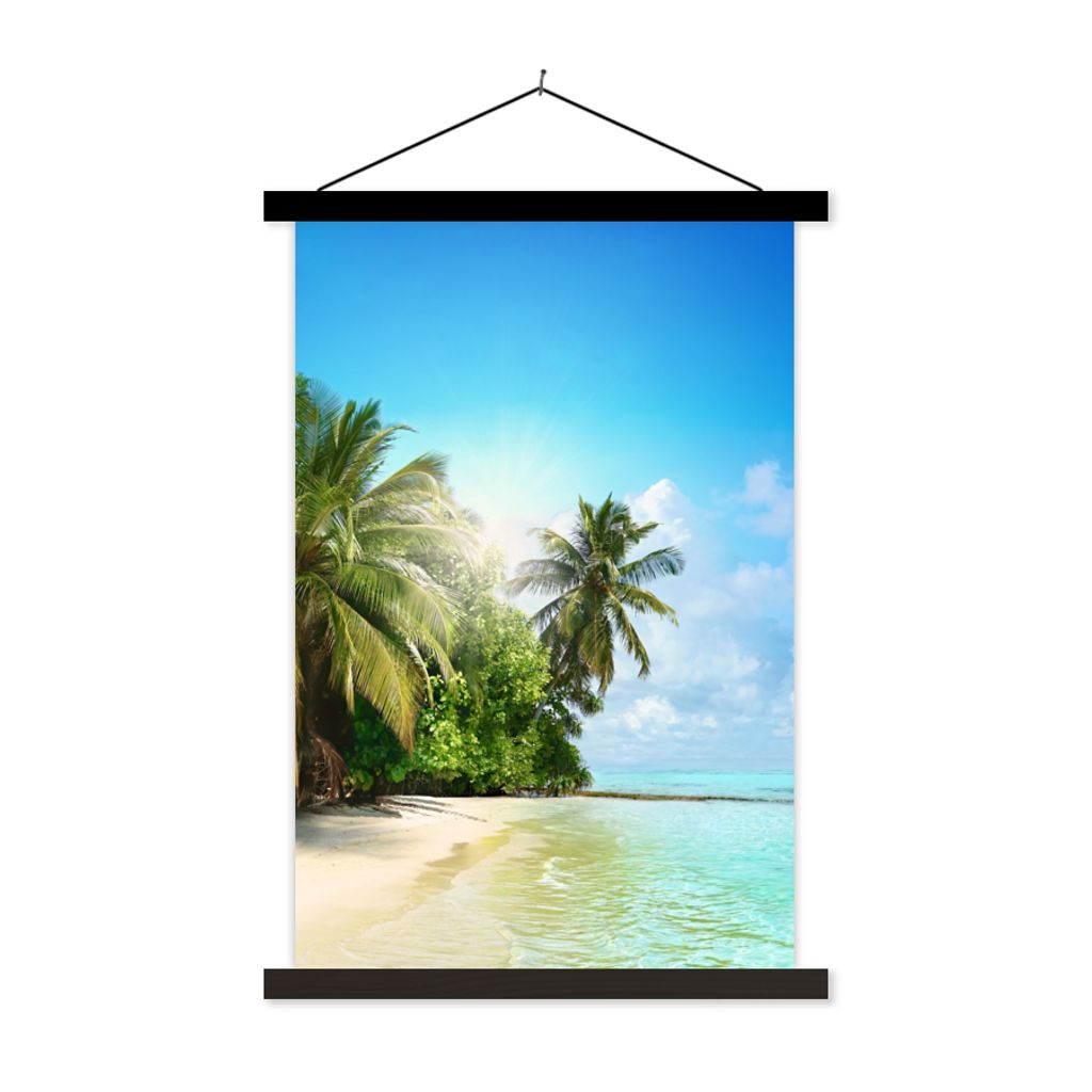 MuchoWow Textilposter Meer - Palme - Strand - Tropisch - Blau - Grün 120x180 cm mit schwarzem Rahmen - Fotos