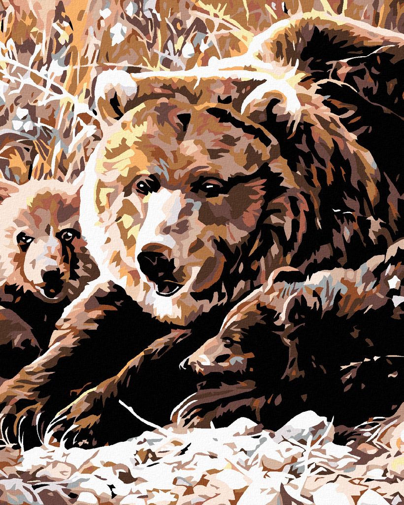 Diamondi - Diamond painting - BÄRIN MIT JUNGEN, 40X50 cm, ohne Keilrahmen
