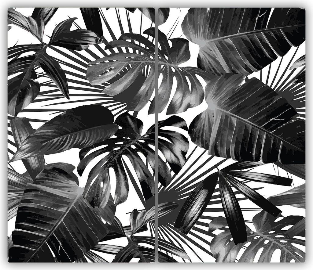 Tulup Glas-Herdabdeckplatte - 2x30x52cm - Ceranfeldabdeckung Spritzschutz Zweiteilig Tropische Blätter