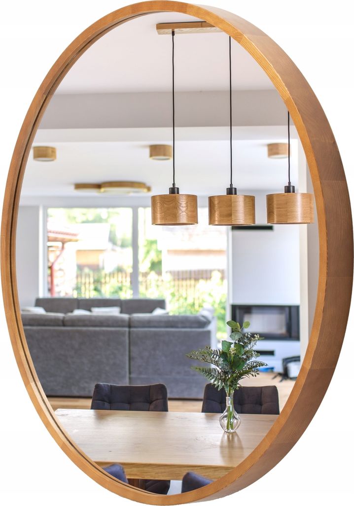 STOLARNIA PIKA Runder Badspiegel - Wandspiegel mit Holzrahmen (∅70 cm) - Spiegel Rund Holz Rustikal - für Badezimmer, Flur, Wohnzimmer, Schlafzi...