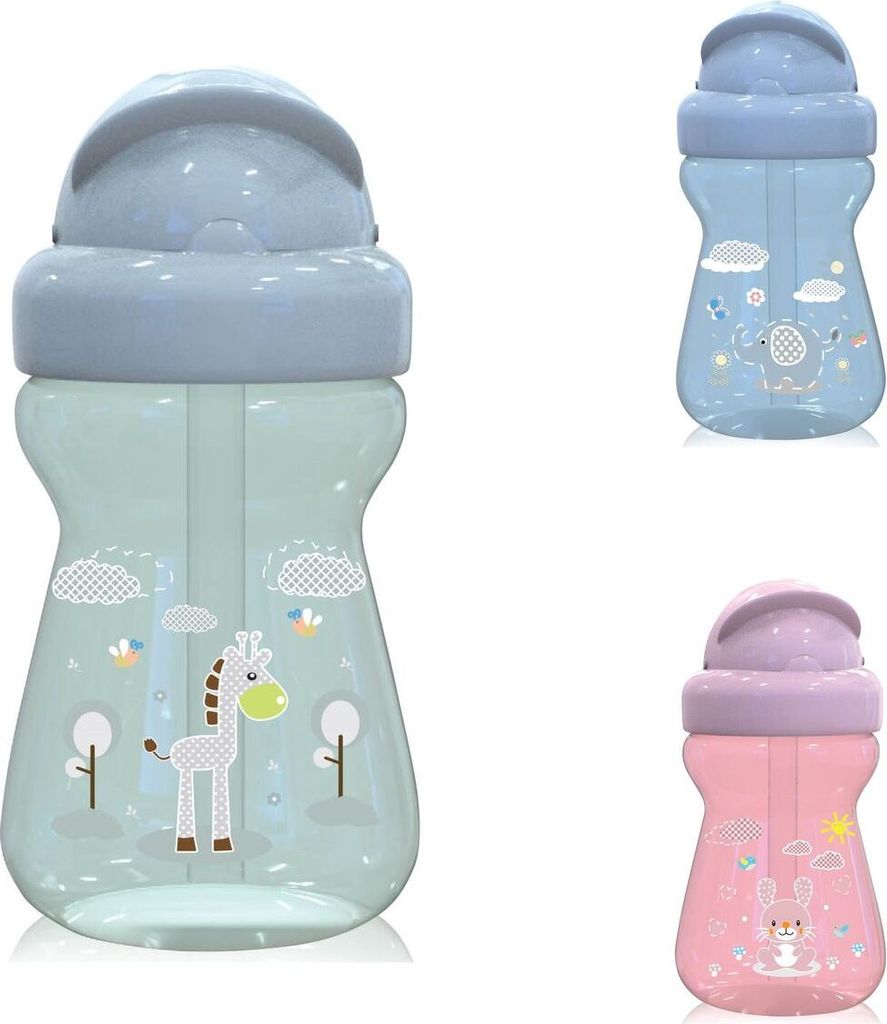 Baby Care Kinder Trinkflasche 200 ml Sport-Sipper Mini Tiere, Strohhalm, Deckel grün