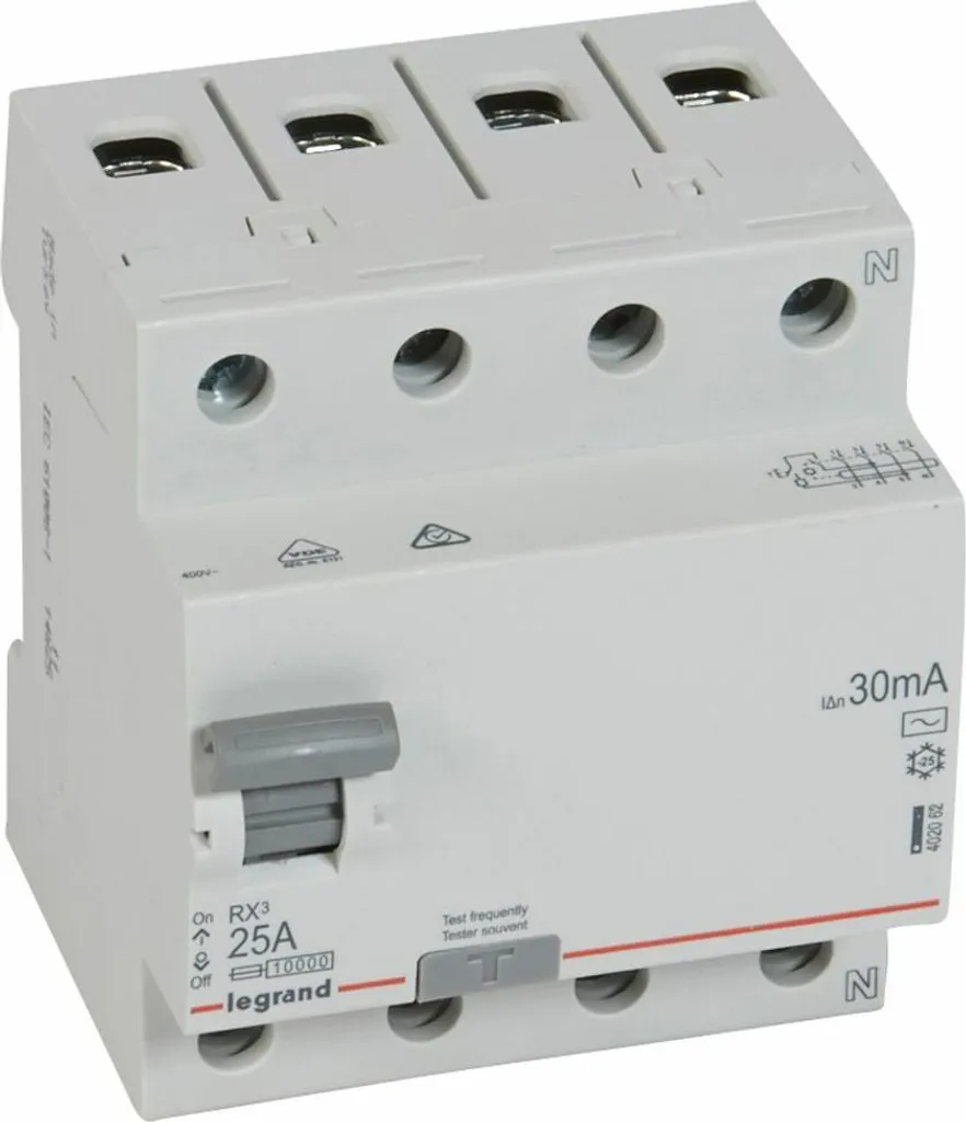Protection différentielle Legrand RX3 4P 25A 30mA pour installation 380V