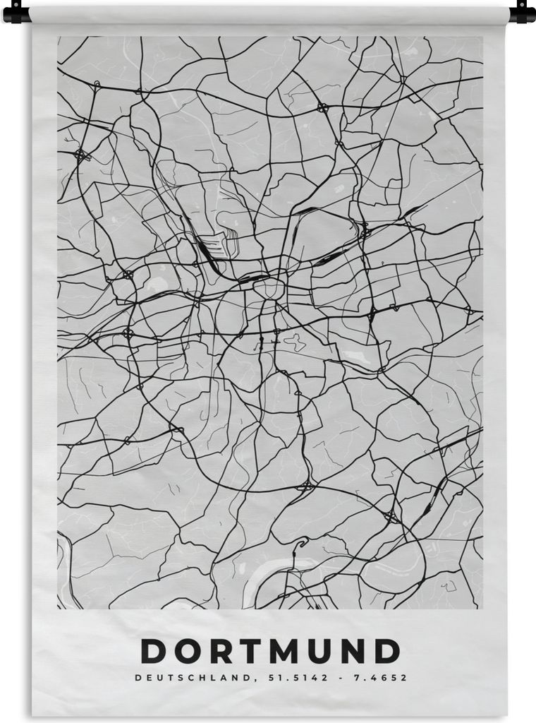 MuchoWow Wandteppich Wandbehang Karte - Dortmund - Stadtplan - Deutschland - Karte 60x90 cm Tapisserie Dekoration Wandtuch - Foto-Teppich - Abwas...