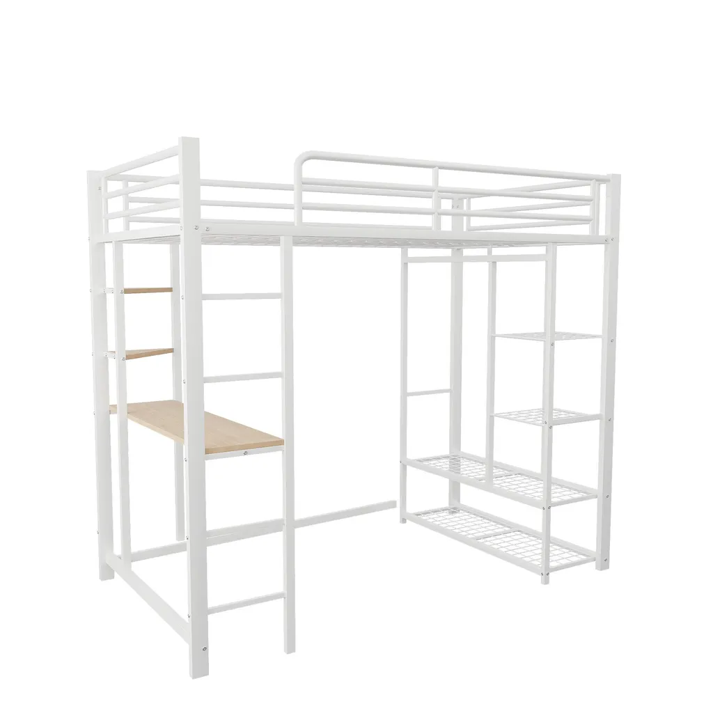 Lit Superposé avec Rangement et Bureau pour Chambre d'Ado Blanc - 9