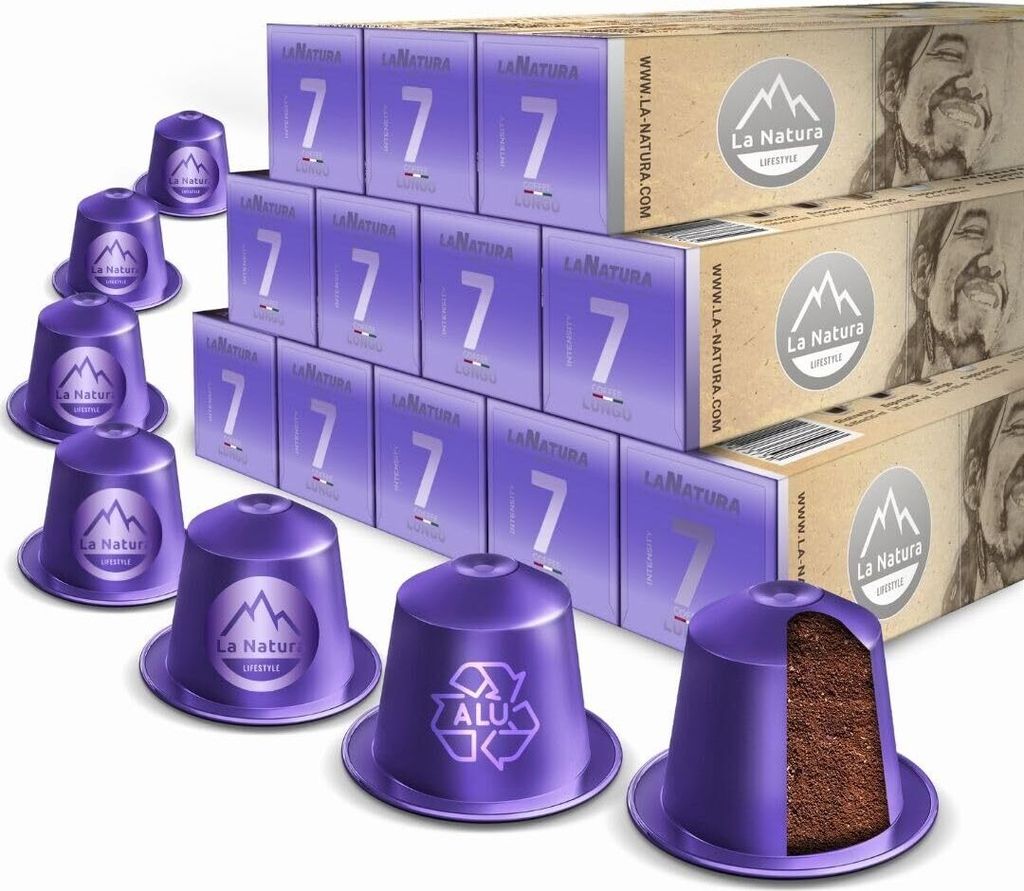 Lungo Kaffee - 120 Kaffeekapseln | La Natura Lifestyle| Nespresso *³ kompatible | Aluminium Kapseln | 100% Recycelbar |