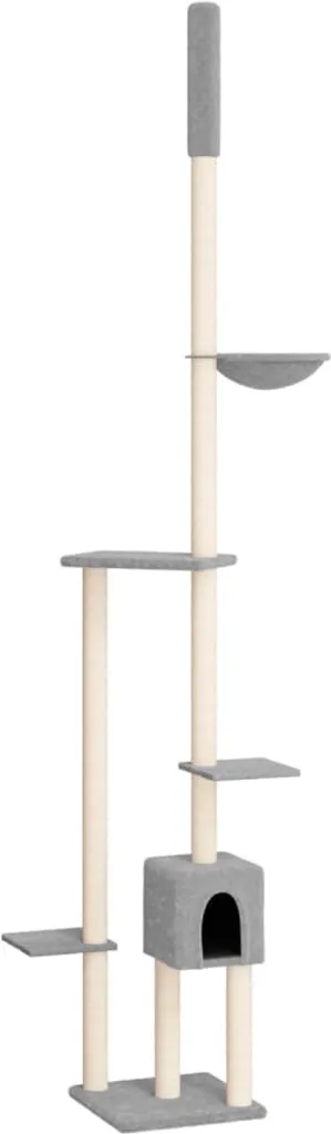 Arbre à chat télescopique gris clair géant pour plafond 258-284 cm