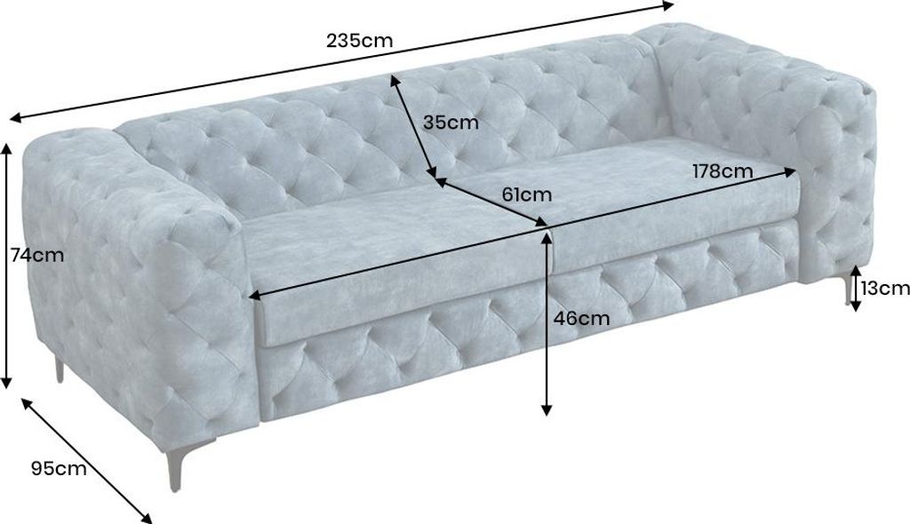 riess-ambiente Chesterfield Sofa MODERN BAROCK 235cm petrol Samt 3-Sitzer Couch mit Ziersteppung Federkern