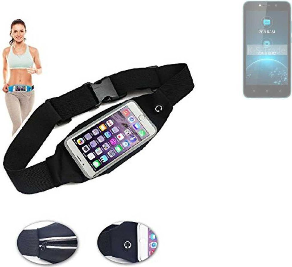 K-S-Trade Jogging-Armband kompatibel mit Lava Z21 Gürteltasche Umhängetasche Bauchtasche schwarz Sport Running Jogging Fitness Laufen Exercise
