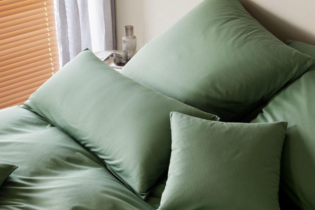 elegante Mako-Jersey Bettwäsche-Garnitur Cord Jersey Farbe Pistazie Größe 155x220+80x80