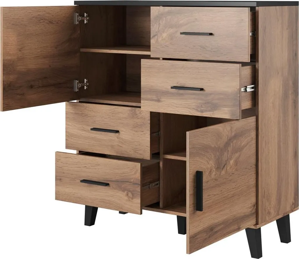Commode Cama KOMODA LOTTA 110 2D4S WOT+B Chêne Wotan et Noir