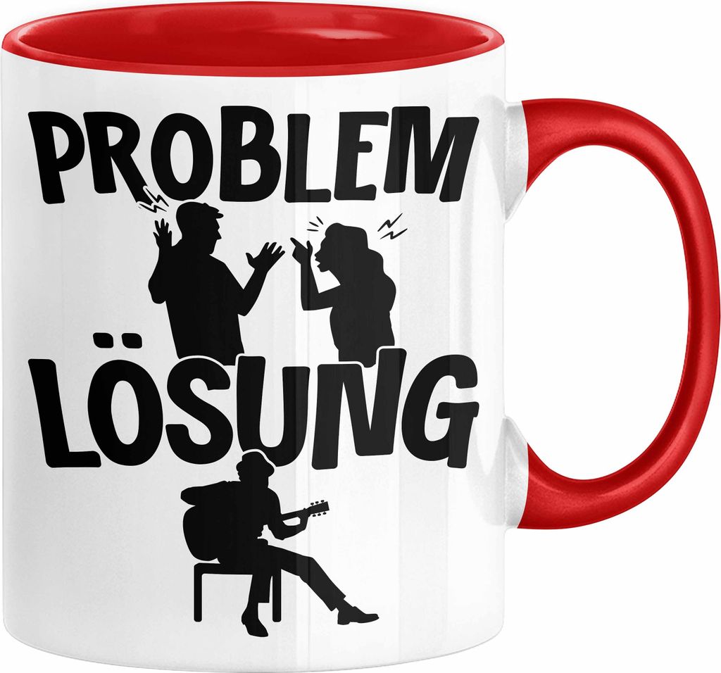 Gitarrist Tasse Geschenk für Gitarrenspieler Männer Geschenkidee Problem und Lösung Gitarre (Rot)