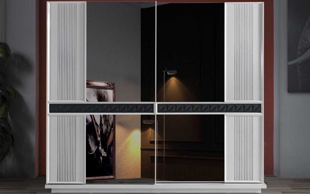 Weiß-Brauner Kleiderschrank Exklusiver Holzschrank Schlafzimmer Möbel