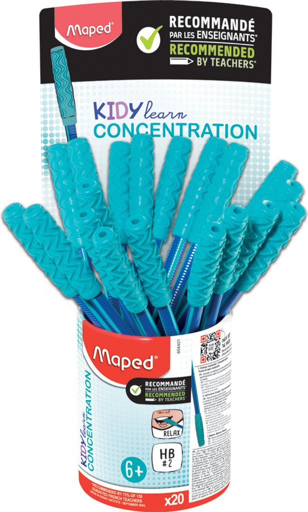 Maped Bleistift KIDY learn CONCENTRATION + Bleistiftaufsatz 20er Köcher HB
