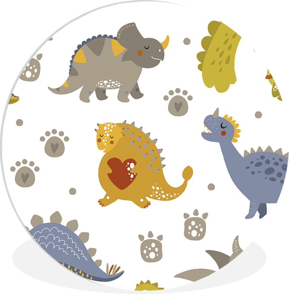 MuchoWow Rundes Wandbild - Runde Bilder Dinosaurier - Kinder - Design - Jungen - Mädchen - Kinder Ø 60 cm Kreis Wanddekoration Kunststoff - Wan...