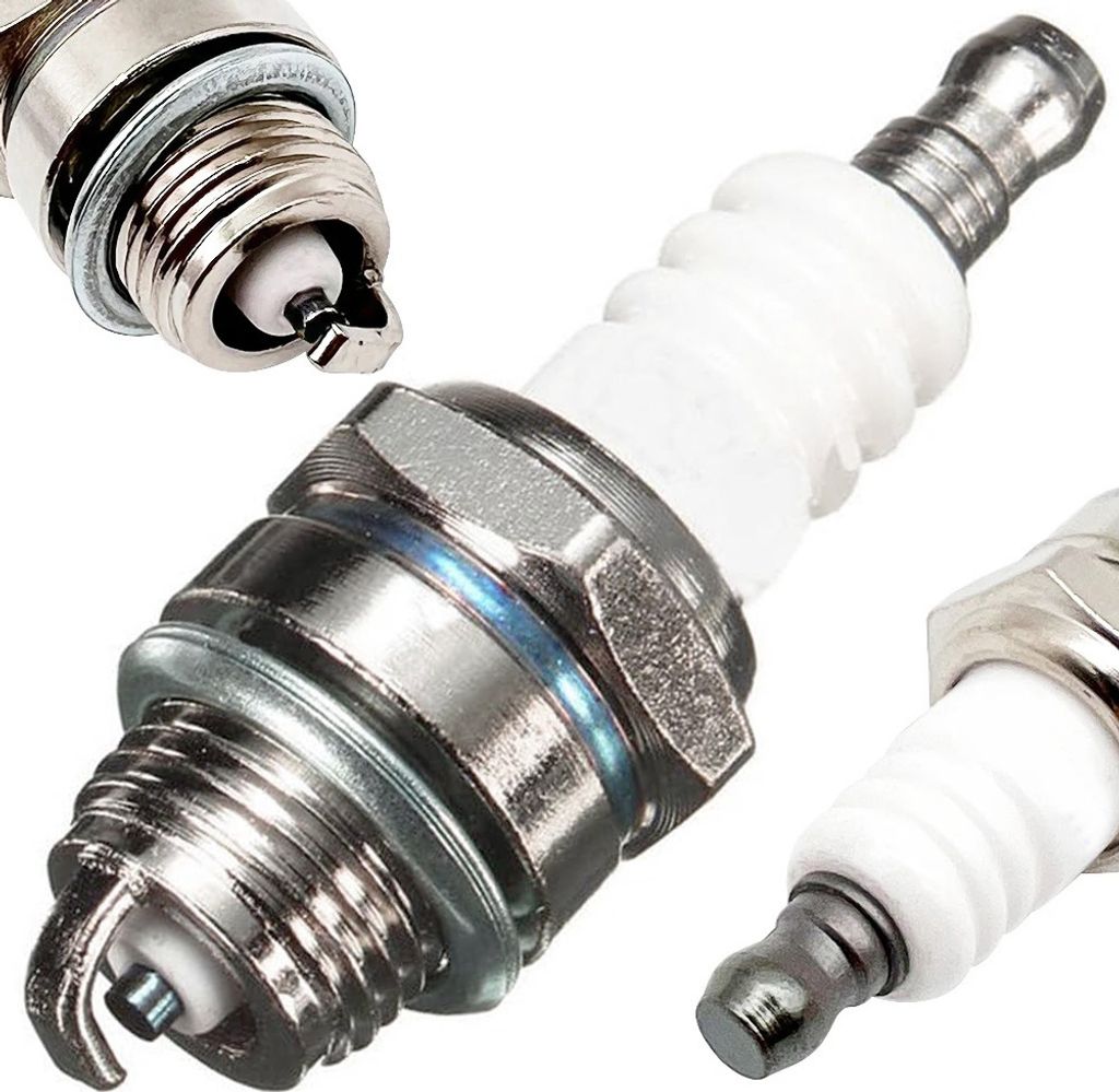 Three spark plugs are shown against a white background.
