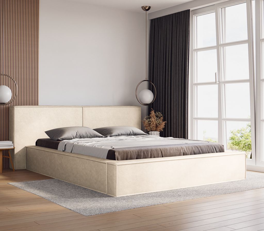 ADIDAR Celine Polsterbett 180x200cm Doppelbett Holzrahmen mit hydraulischen Liefern Bett Creme – Amor Velvet 4323 - mit Lieferung nach Hause
