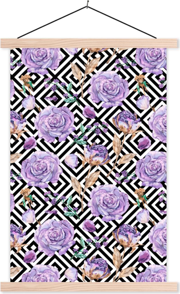 MuchoWow Textilposter Blumen - Rosen - Abstrakt 60x90 cm mit holzfarbenen Rahmen - Textil