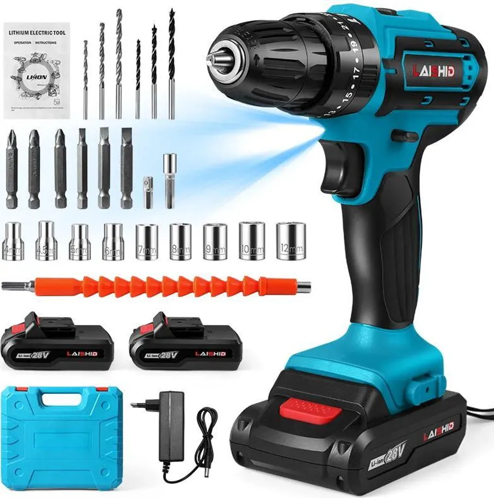 Potente Trapano a Percussione Cordless 20V + Luce LED + 2 Batterie