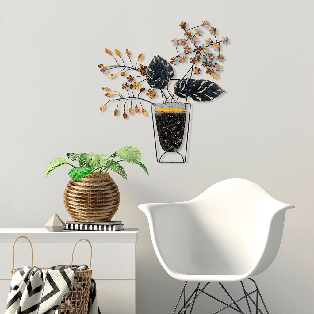 Wallity, Flowers in Pots 2, Dekoratives Wandaccessoire aus Metall, 100 % METALL, Mehrfarbig, 47 x 55 cm