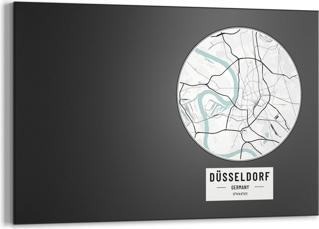 DEQORI Kreidetafel 90x60 cm 'Stadtplan Düsseldorf' Tafel Wandtafel Schreibtafel
