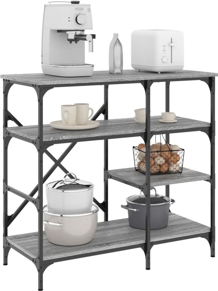 Design Bäckerregal Grau Sonoma 90x40x84 cm Holzwerkstoff und Metall, Küchenregale 2024 Neu