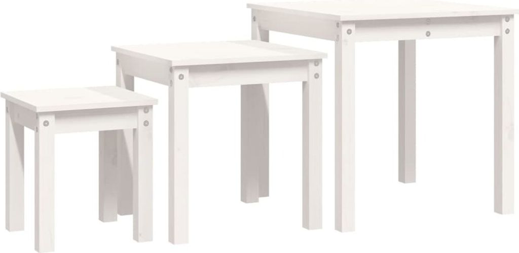 Satztische 3 Stk. Weiß Massivholz Kiefer