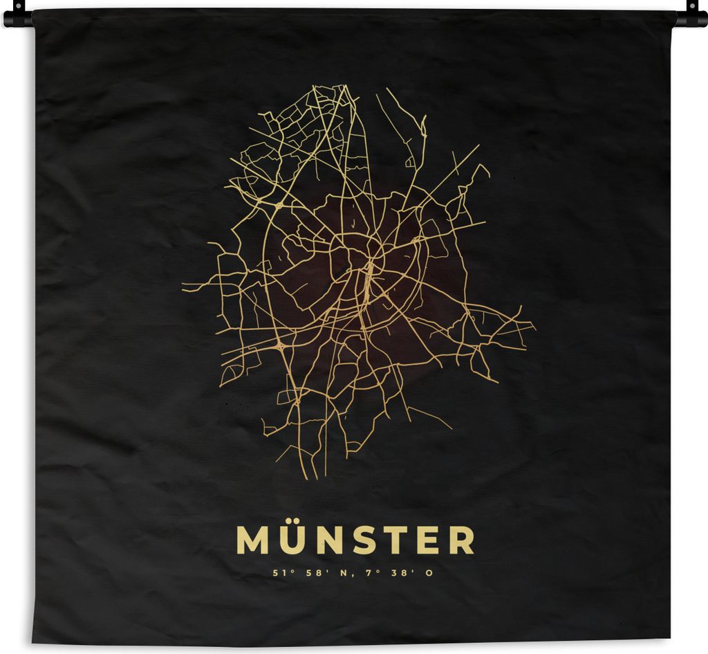 MuchoWow Wandteppich Wandbehang Gold - Münster - Karte - Stadtplan - Karte 90x90 cm Tapisserie Dekoration Wandtuch - Wandaufhänger