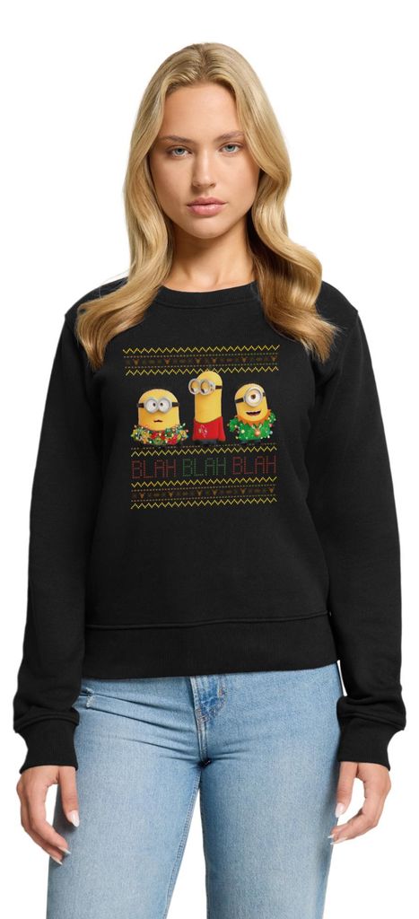 Spreadshirt Minions Ugly X-Mas Blah Ugly Christmas Weihnachten Damen Premium Pullover, XS, Schwarz