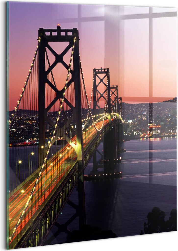 Designer Glasbild - Wandbild - Glas Bild - 60x80 cm - San Francisco Bridge Und Sonnenuntergang