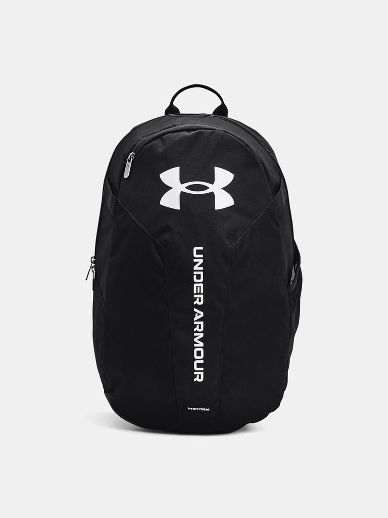 A black Under Armour backpack is shown against a white background.