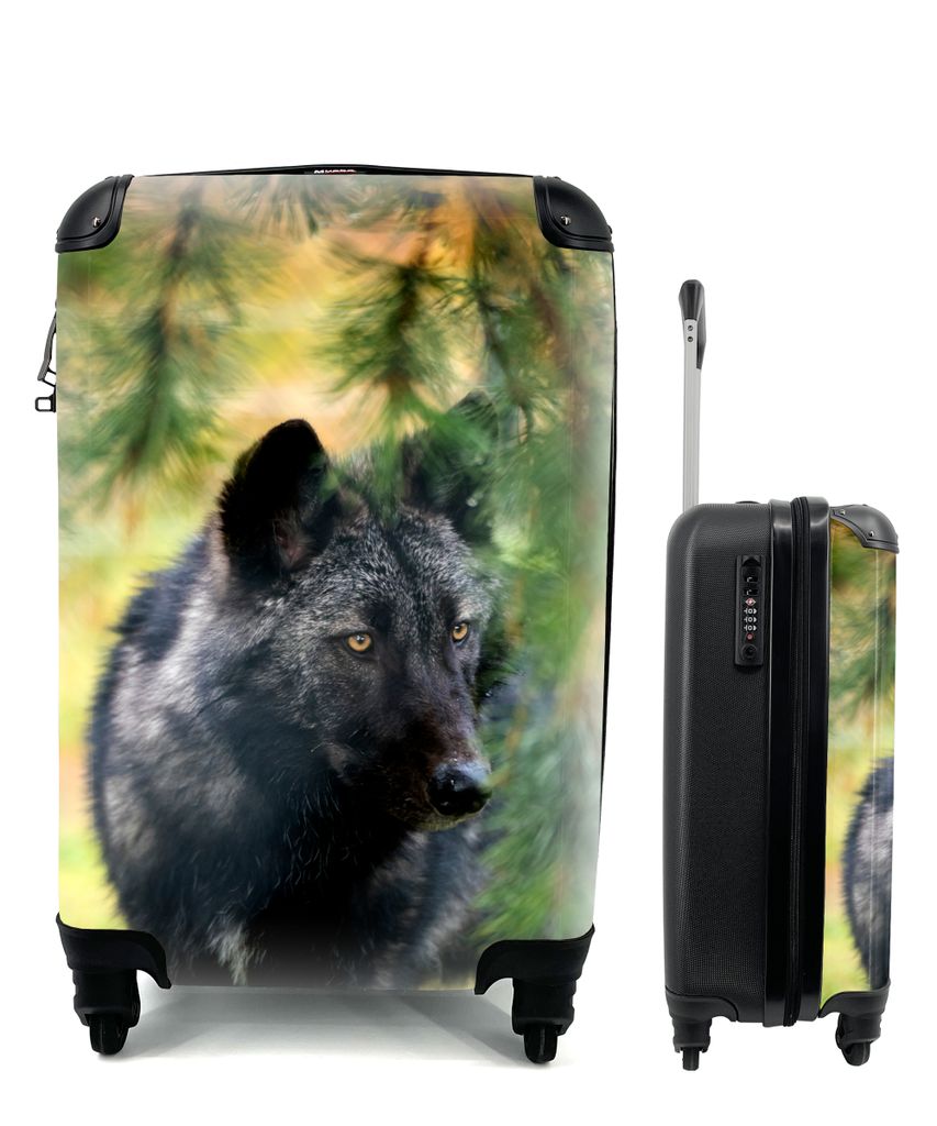 MuchoWow Koffer Handgepäck Trolley Rollkoffer Kleine Reisekoffer mit 4 Rollen - Wolf - Makro - Blätter - Cabin Size < 55x40x23 cm & 55x40x20 cm...