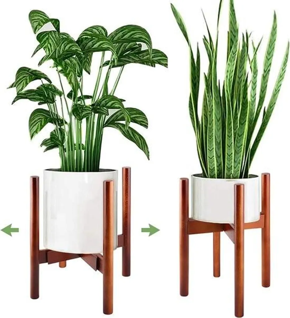 Support plante intérieur bois marron pour salon et grand pot 30cm