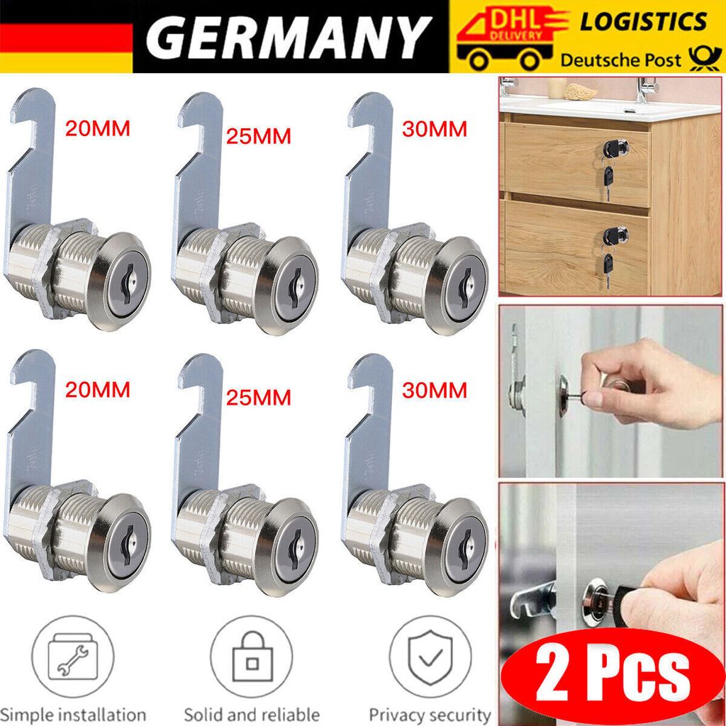 2 STK Schrankschloß Möbelschloß Briefkastenschloß 25 mm Hebelschloß Spind