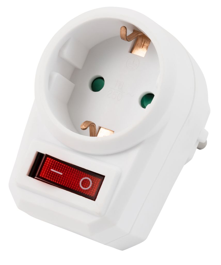 Steckdosenadapter McPower mit Schalter, 230V/3500W, 1-poliger AN/AUS Schalter
