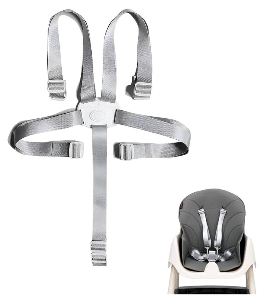 5-Punkt Sicherheitsgurt für Hochstuhl und Buggy, Verstellbarer Kindergurt für Kinderhochstuhl und Kinderwagen, Leicht und Tragbar, Stabile Schnal...
