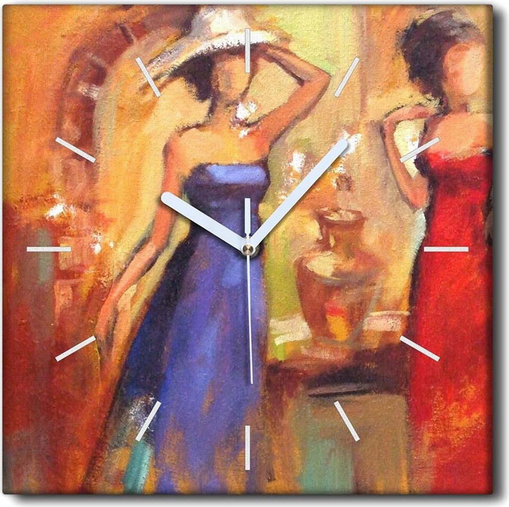Coloray Uhr auf Leinwand 30x30 cm Wand Uhr Dekoration Wohnzimmer Segeltuch weiße Zeiger -Kunstkunst von Frauen