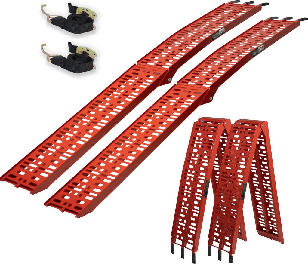 TRUTZHOLM 2 x Auffahrrampen klappbar 228 cm Tragkraft 680 kg Alu rot gelocht Rampen Motorradrampen