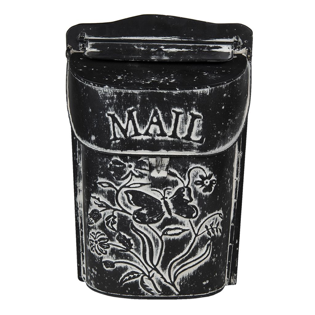 Clayre & Eef Briefkasten 22x7x33 cm Schwarz Weiß Metall Blumen