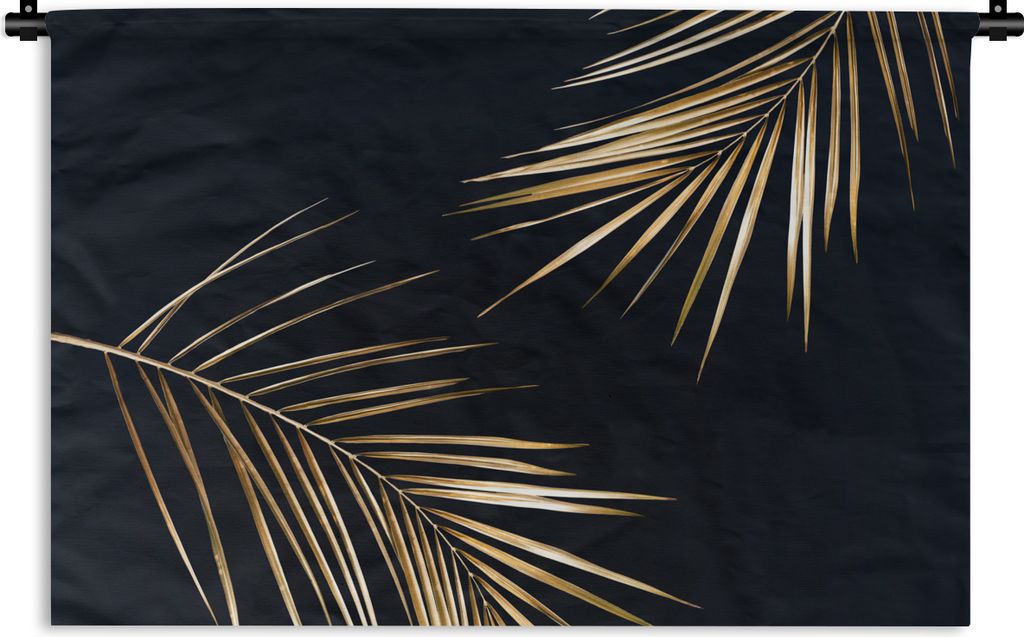 MuchoWow Wandteppich Wandbehang Blätter - Pflanzen - Gold - Schwarz - Luxus 90x60 cm Tapisserie Dekoration Wandtuch - Wandskulpturen - Bildteppich