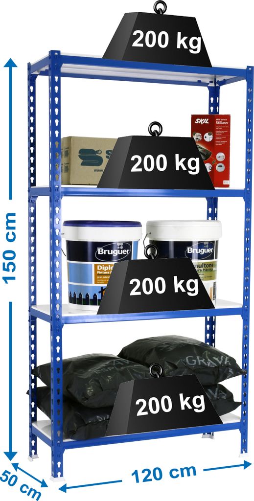 Simonrack Schwerlastregal SIMONCLICK MEGAPLUS 4 8425437076787 blau, weiß 120,0 x 50,0 x 150,0 cm