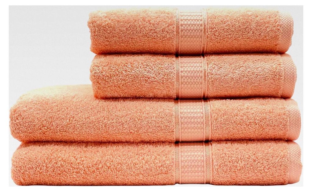 4-teiliges Premium Badetuchset - 100% Baumwolle 550 g/m² flauschig, saugstark, 2 Aufhänger, - GOTS , 2x 50x100 und 2x 70x140 cm (Salmon)