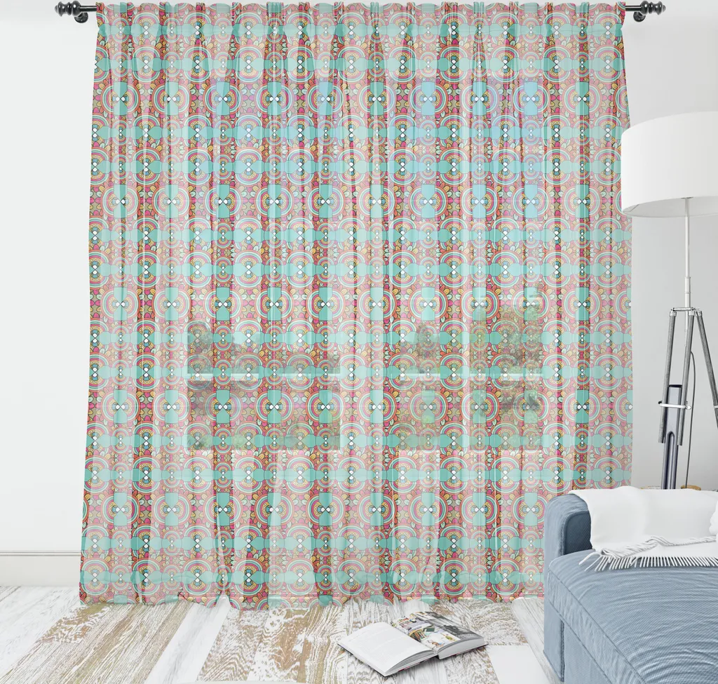 ABAKUHAUS Arazzo tribale, motivi etnici ripetitivi in tonalità vivaci Illustrazione, tessuto da parete in raso setoso per soggiorno e camera da letto, 274 cm x 274 cm, Seafoam Magenta