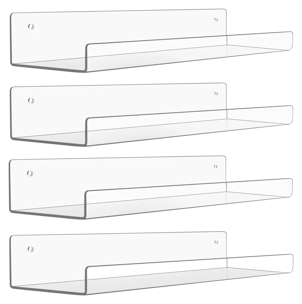 Étagère murale acrylique transparente robuste pour livres et déco [x4]