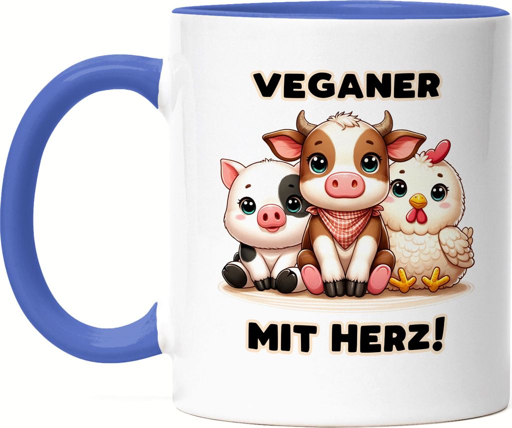Veganer mit Herz Süße Tiere Tasse Blau - Vegan Geburtstagsgeschenk