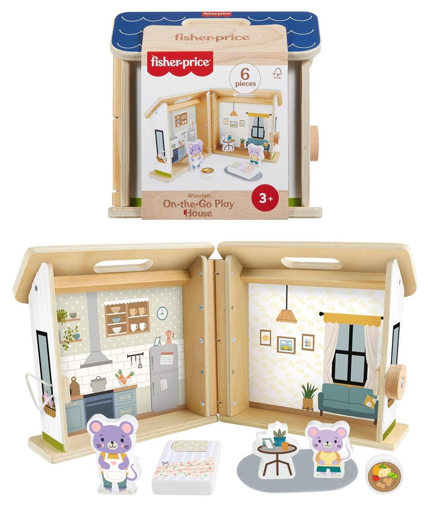 Fisher-Price Wooden On-the-Go Play House, Familie, 3 Jahr(e), Mehrfarbig, Holz