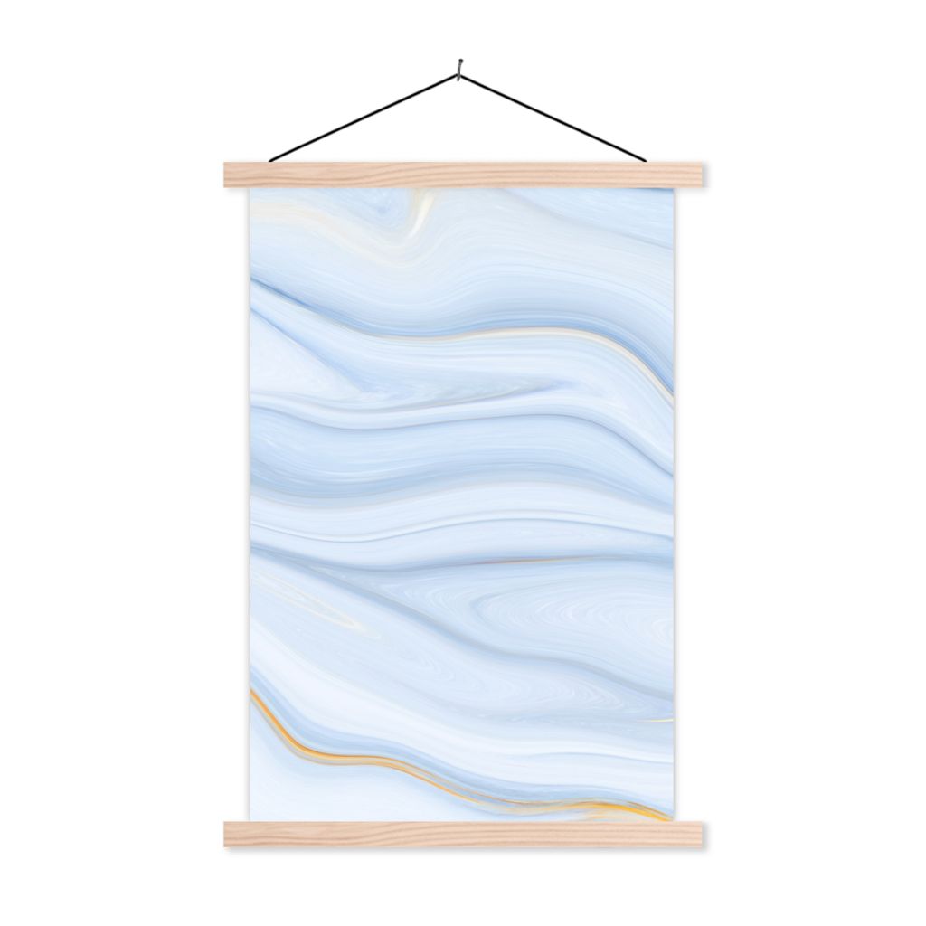 MuchoWow Textilposter Marmor - Welle - Blau - Muster - Marmoroptik - Pastell 40x60 cm mit holzfarbenen Rahmen - Poster