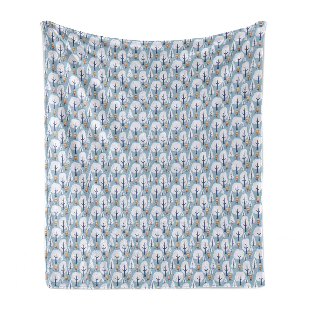 ABAKUHAUS Coperta in morbido pile flanella con motivo sciistico, cartone animato ragazzo che scia sulla neve, morbida e confortevole per interni ed esterni, 125 x 175 cm, blu, grigio, giallo e bianco