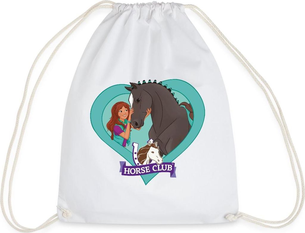 Spreadshirt Schleich Horse Club Lisa & Storm Herzmotiv Turnbeutel, One size, Weiß